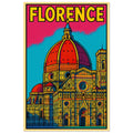 Duomo of Florence pop-art poster featuring cathedral dome and Tuscan city skyline.