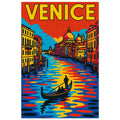 Canals of Venice pop-art poster featuring gondola and colorful Venetian canal architecture.