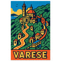 Varese pop-art poster featuring Sacro Monte, chapels, and Lombardy Italian landscape.