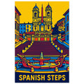 Spanish Steps pop-art poster featuring Rome landmark steps and Italian city scenery.