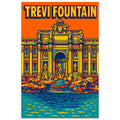 Trevi Fountain pop-art poster featuring Rome landmark fountain and Italian city scenery.