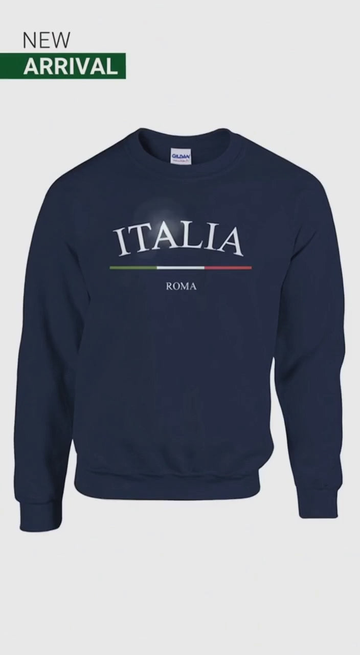 ITALIA Roma Sweatshirt, Rome Crewneck, Minimalist Italian Flag Stripe, Unisex Cozy Travel Gift, La Dolce Vita